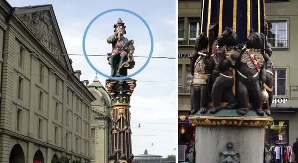 La terrificante fontana Kindlifresserbrunnen di Berna con l'orco mangia-bambini
